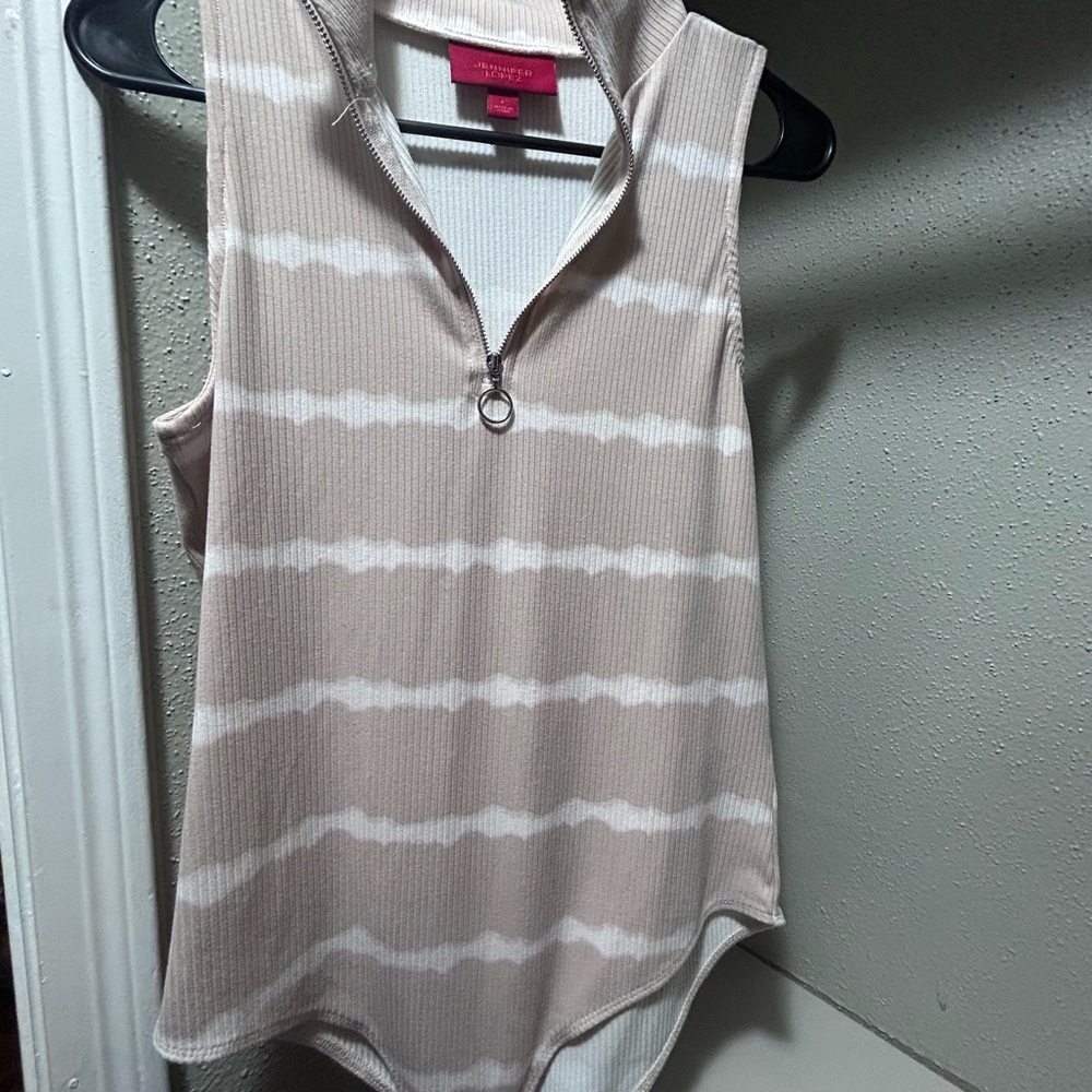 Tan and Brown Sleeveless Polo Tank Top